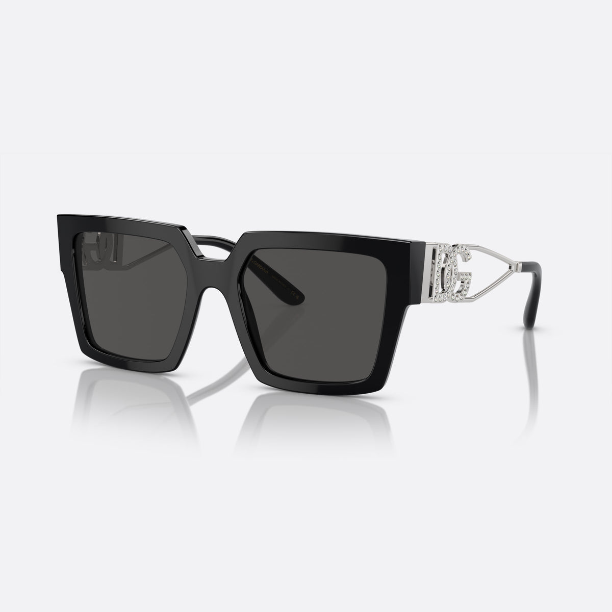 Dolce & Gabbana DG4446B 501/87 V sunglasses, black square frame for women, plain bridge, brand lettering on temples, full-rim frame