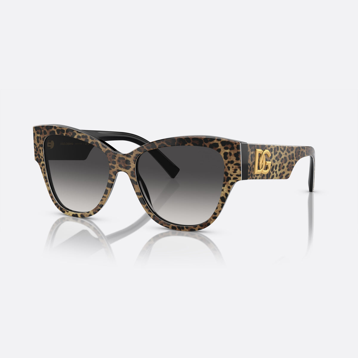 Dolce & Gabbana DG4449 3163/8G M sunglasses, black butterfly frame for women, keyhole bridge, brand logo plaque on temples