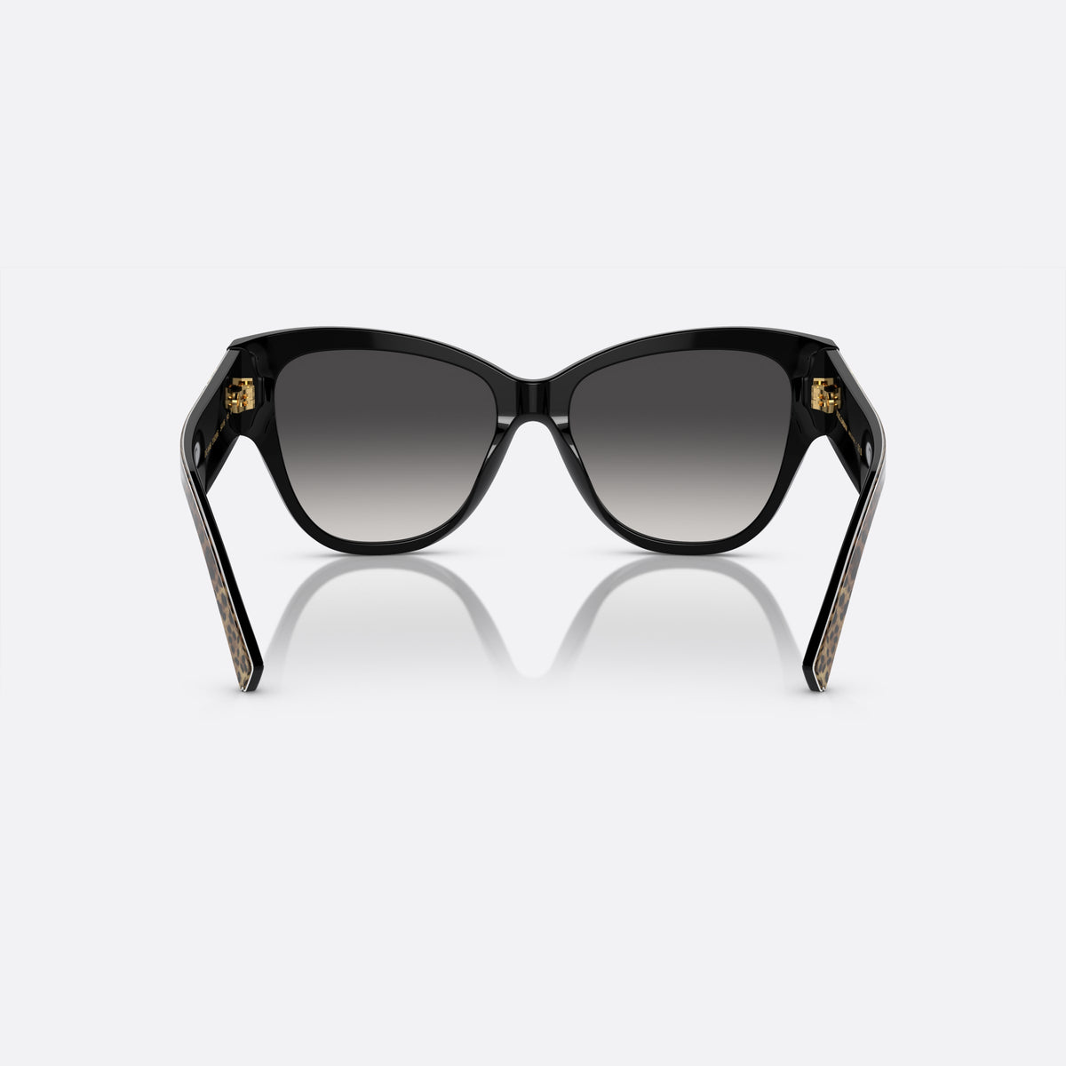 Dolce & Gabbana DG4449 3163/8G M sunglasses, black butterfly frame for women, keyhole bridge, brand logo plaque on temples, back view