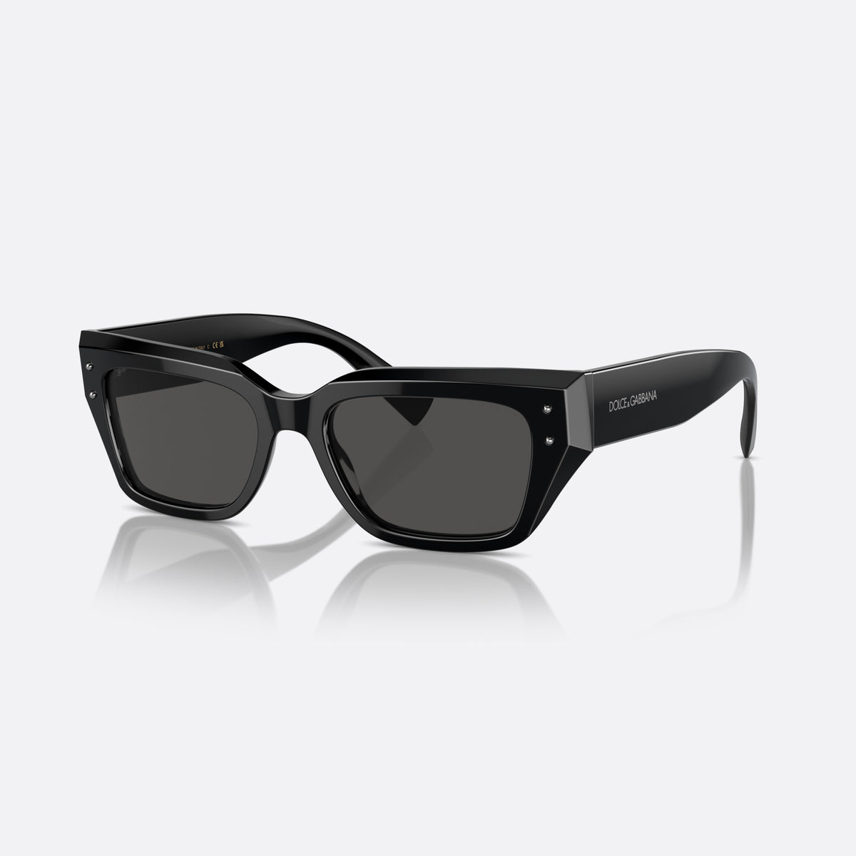 Dolce & Gabbana DG4462 501/87 sunglasses, black cat eye frame for women, plain bridge, brand lettering on temples, full rim