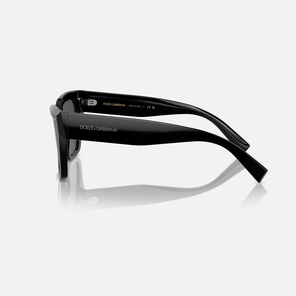 Ochelari de soare Dolce & Gabbana DG4471 501/87, patrati negru, pentru femei, punte integrată simplă, logo brand pe braț, vedere laterală