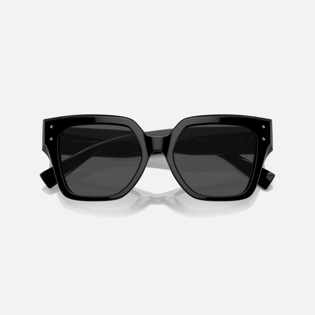 Ochelari de soare Dolce & Gabbana DG4471 501/87, patrati negru, pentru femei, punte integrată simplă, logo brand pe braț, cu brațele pliate