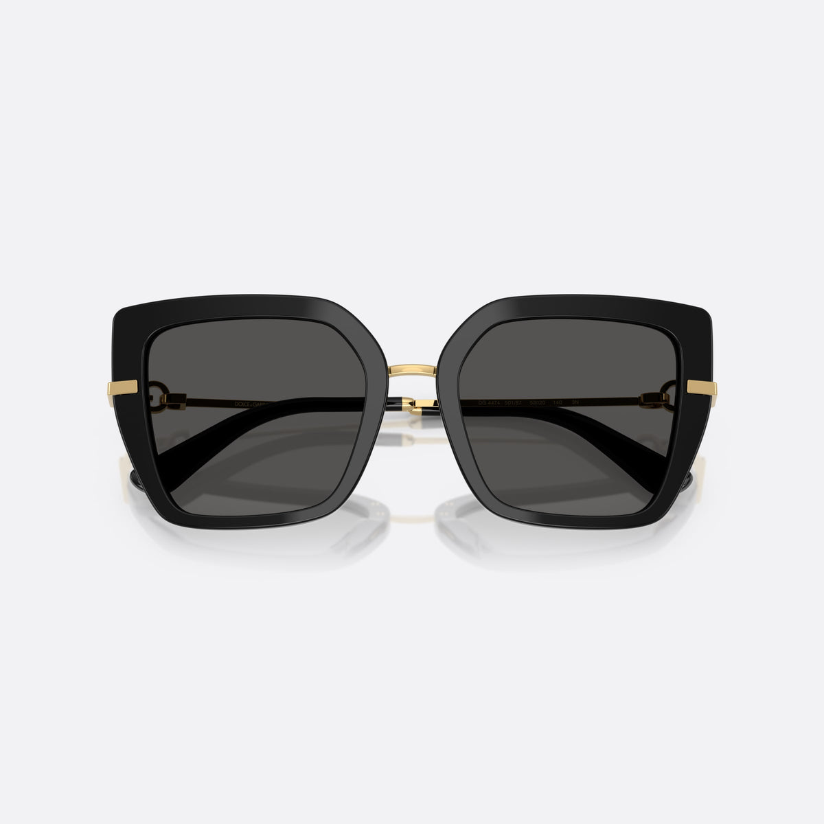 Ochelari de soare Dolce & Gabbana DG4474 501/87, fluture negru, pentru femei, punte subțire metalică, plachetă cu logoul brandului pe braț, cu brațele pliate