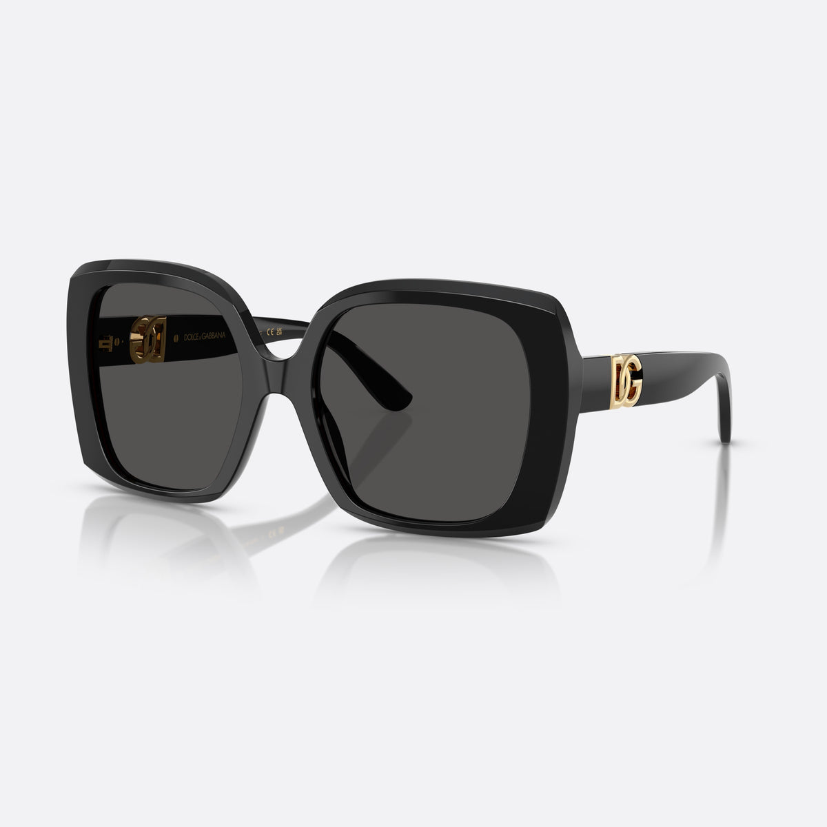 Dolce & Gabbana DG4475 501/87 sunglasses, black square frame for women, plain bridge, brand logo plaque on temples