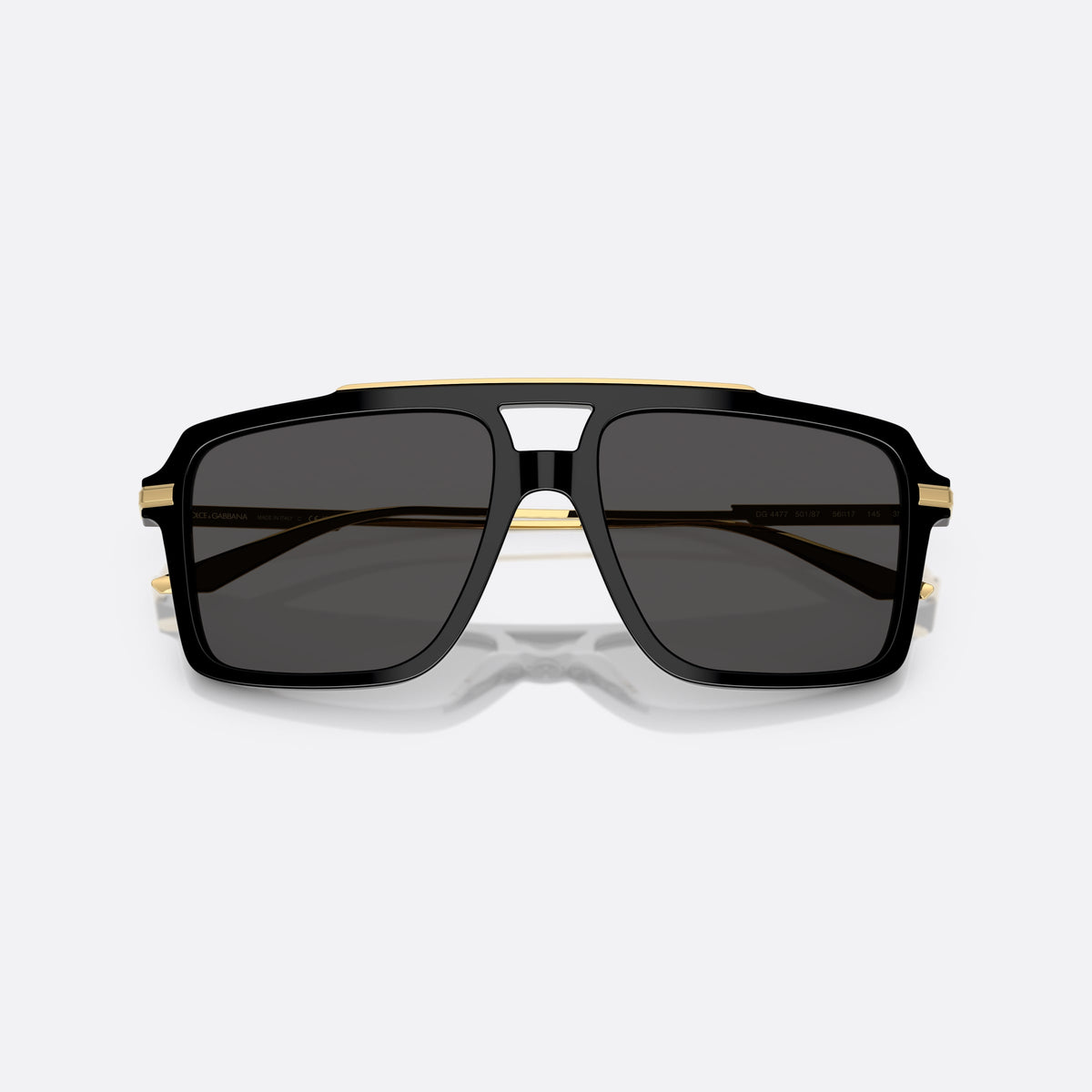 Ochelari de soare Dolce & Gabbana DG4477 501/87, pilot negru, pentru bărbați, punte keyhole, literele brandului pe brațe, cu brațele pliate