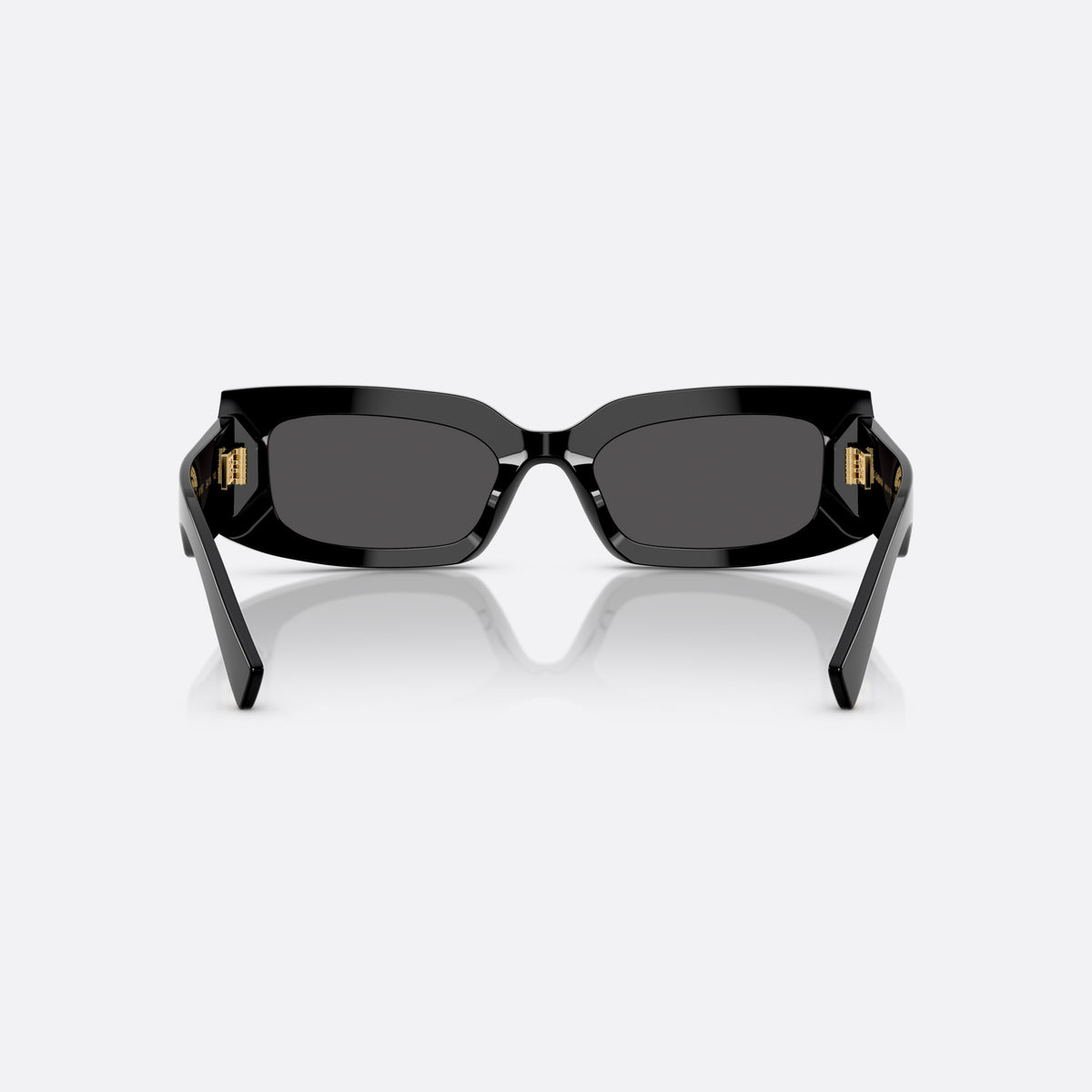 Dolce & Gabbana DG4479 501/87 sunglasses, black rectangle frame for women, plain bridge, brand logo on temple, wide tapered temples, back view
