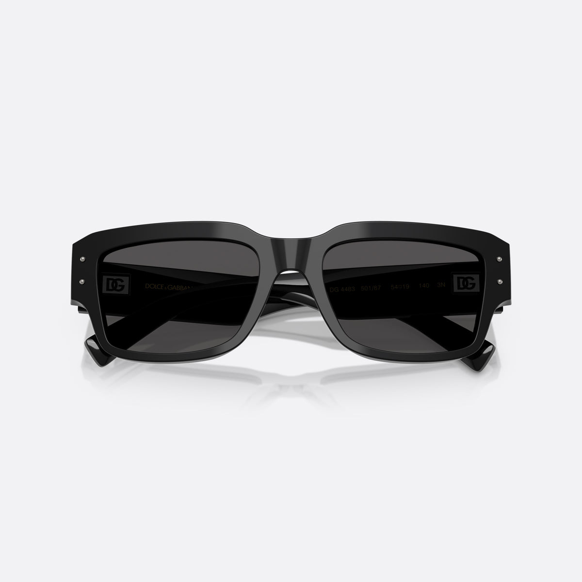 Dolce & Gabbana DG4483 501/87 sunglasses, black square frame for men, keyhole bridge, brand lettering on temples, full-rim frame