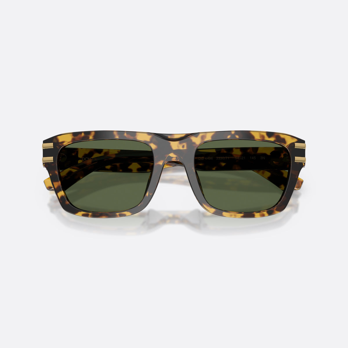 Dolce & Gabbana DG4496 333071 sunglasses, havana rectangle frame for men, keyhole bridge, brand logo plaque on temple, folded