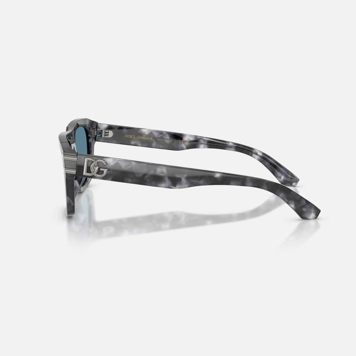 Dolce & Gabbana DG4496 3445/1 sunglasses, havana rectangle frame for men, plain double-arch bridge, brand lettering on temples, side view