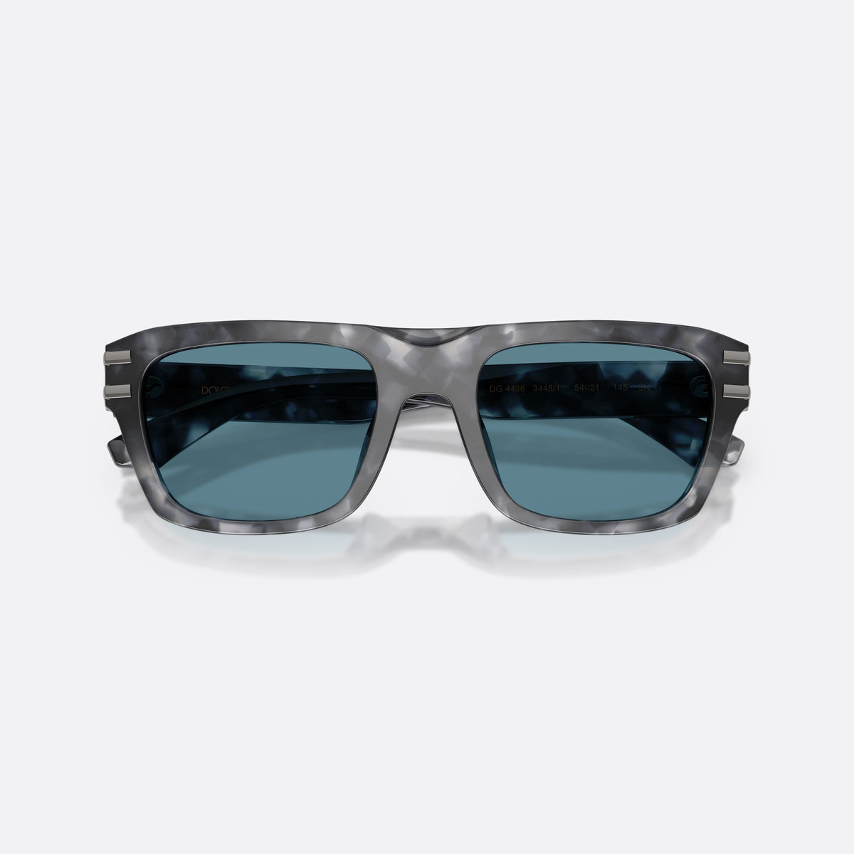 Dolce & Gabbana DG4496 3445/1 sunglasses, havana rectangle frame for men, plain double-arch bridge, brand lettering on temples, folded