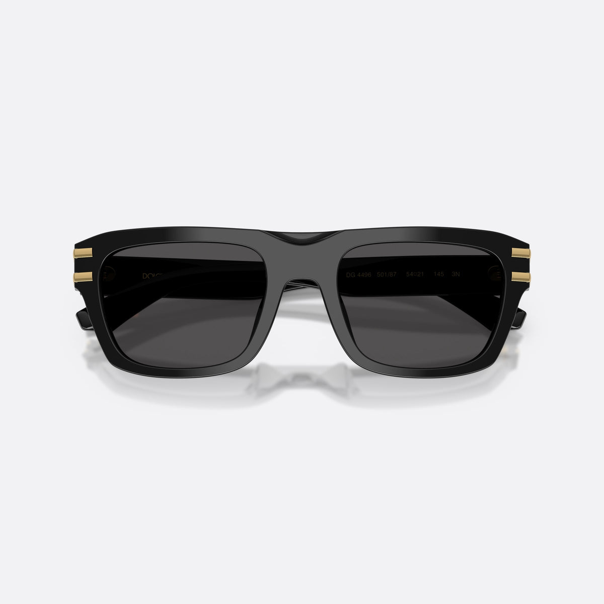 Dolce & Gabbana DG4496 501/87 sunglasses, black rectangle frame for men, plain bridge with central dip, slim tapered temples, folded