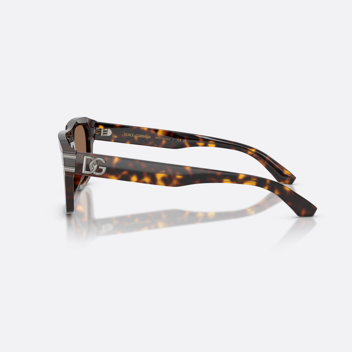 Ochelari de soare Dolce & Gabbana DG4496 502/73, rectangulari havana, pentru bărbați, punte simplă tip șa, placă cu logoul brandului pe braț, vedere laterală