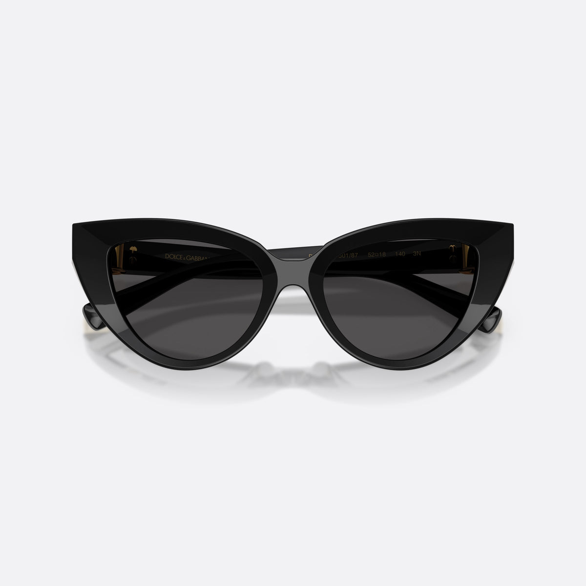 Ochelari de soare Dolce & Gabbana DG4497 501/87, cat eye negru, pentru femei, punte simplă, integrată, literele brandului pe brațe, cu brațele pliate