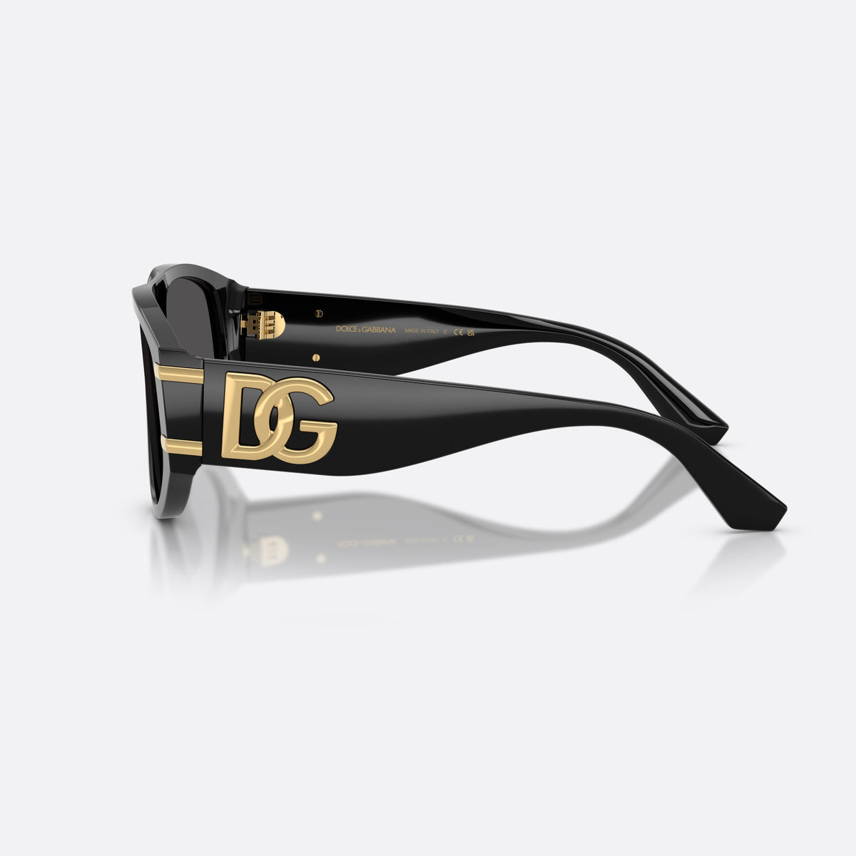 Ochelari de soare Dolce & Gabbana DG4499 501/87, pilot negru, pentru femei, punte simplă, logo auriu al brandului pe braț, vedere laterală