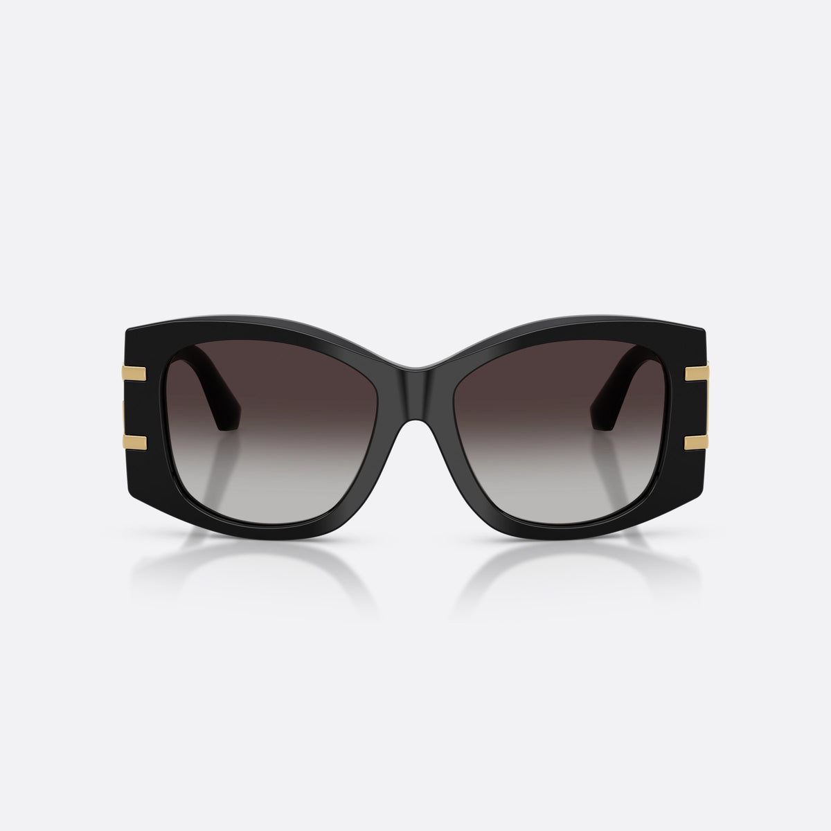 Dolce & Gabbana DG4501 501/8G sunglasses, black butterfly frame for women, plain bridge, integrated into frame, brand logo on temple, front view
