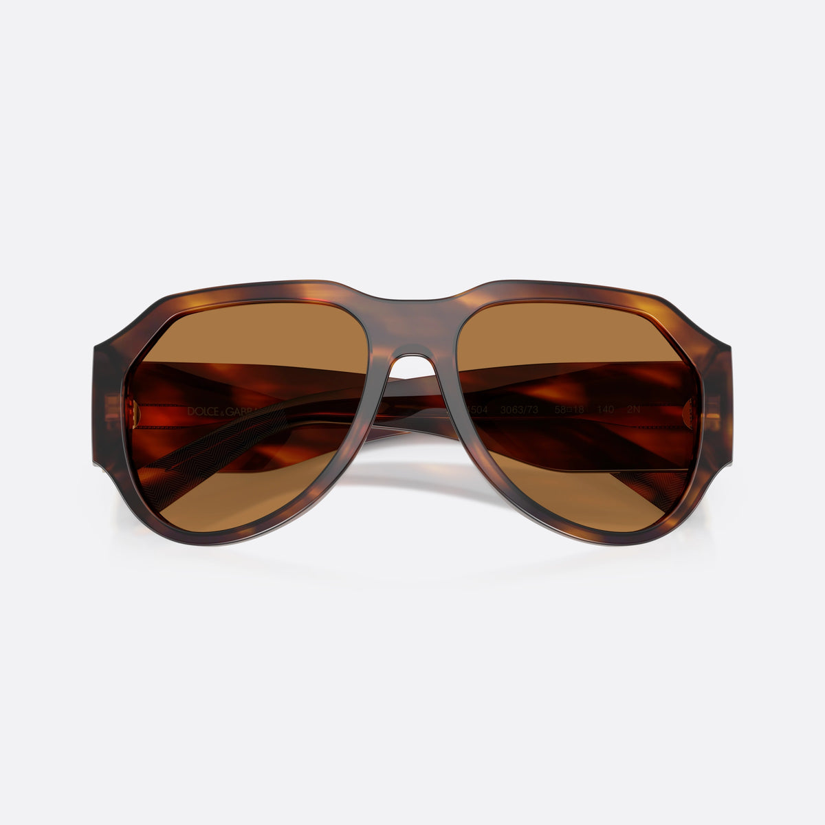 Dolce & Gabbana DG4504 306373 sunglasses, havana pilot frame for men, plain bridge, brand logo on temple, folded