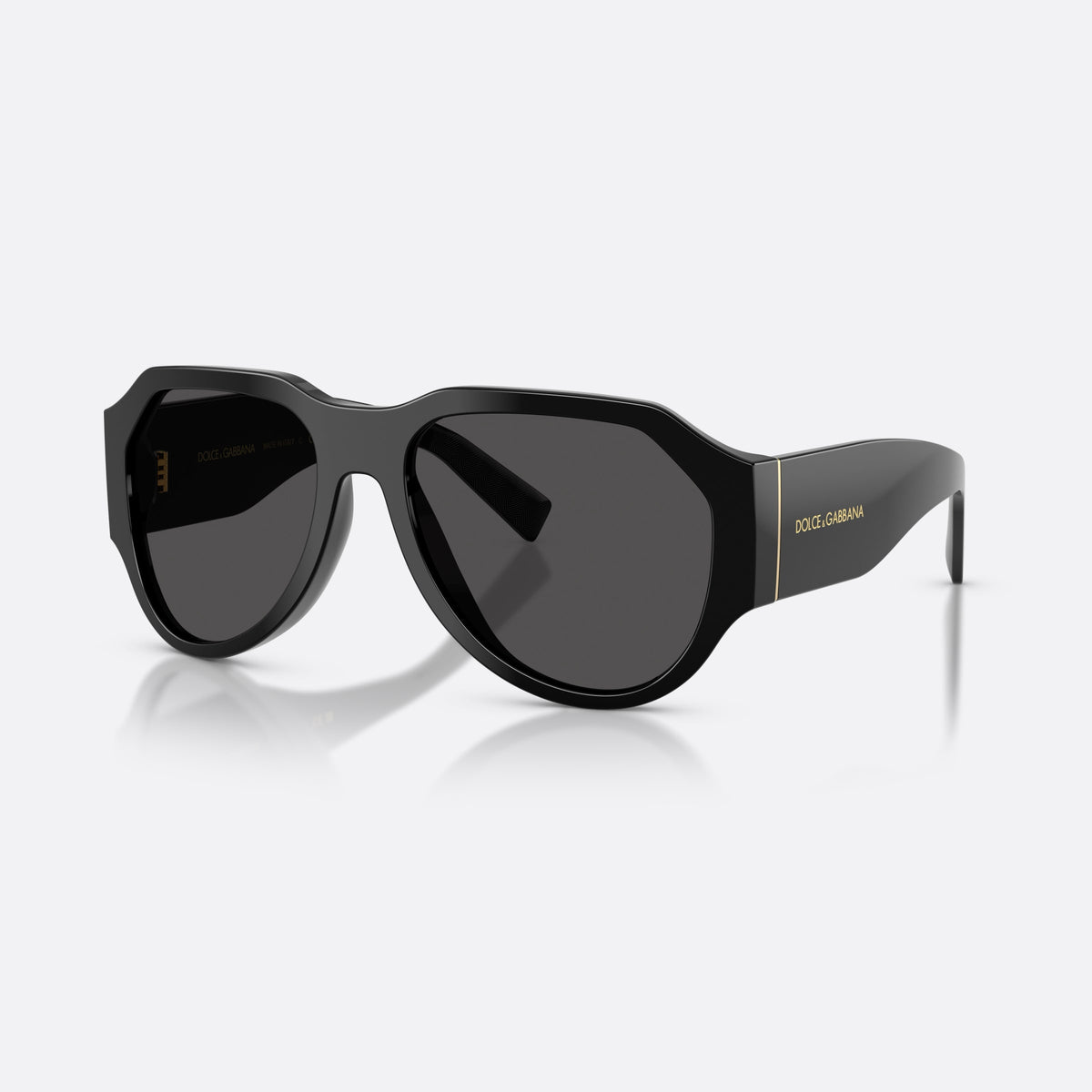 Dolce & Gabbana DG4504 501/87 sunglasses, black pilot frame for men, plain integrated bridge, brand lettering on temples