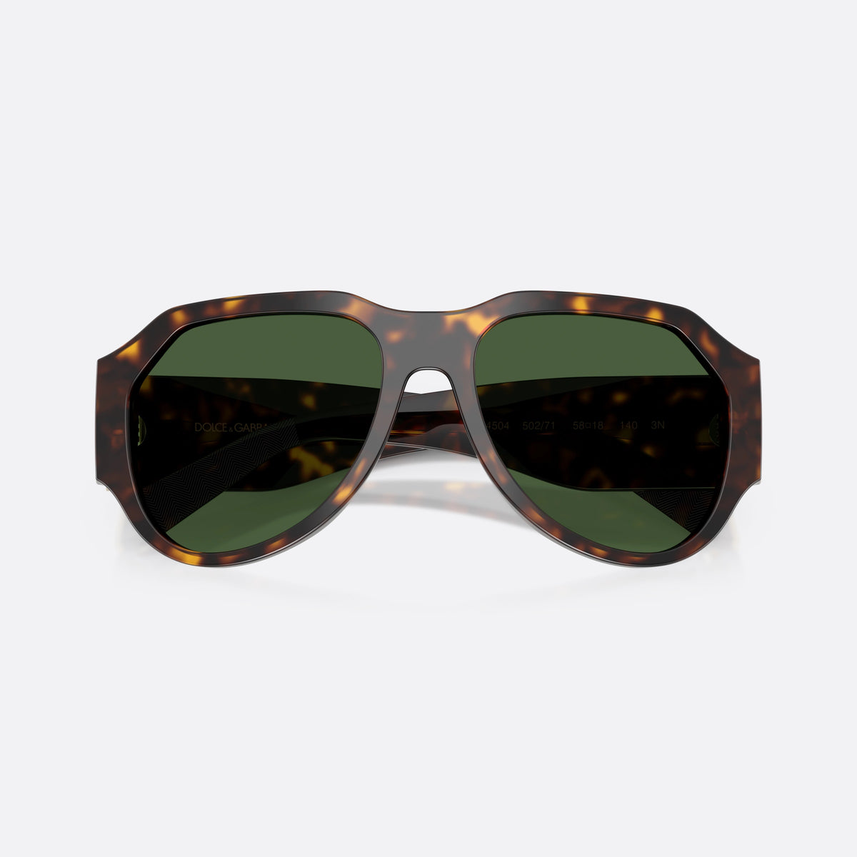 Dolce & Gabbana DG4504 502/71 sunglasses, havana pilot frame for men, plain bridge, brand lettering on temples, full-rim frame, folded
