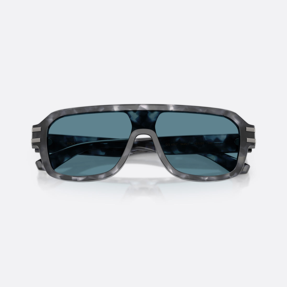 Dolce & Gabbana DG4507 3445/1 sunglasses, havana pilot frame for men, plain integrated bridge, brand logo plaque on temple, folded