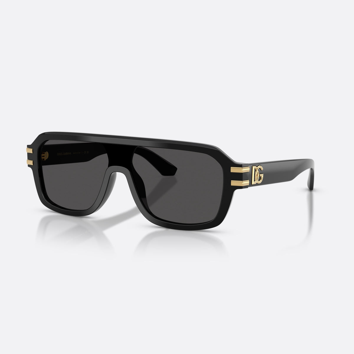 Dolce & Gabbana DG4507 501/87 sunglasses, black pilot frame for men, plain integrated bridge, brand logo on temple