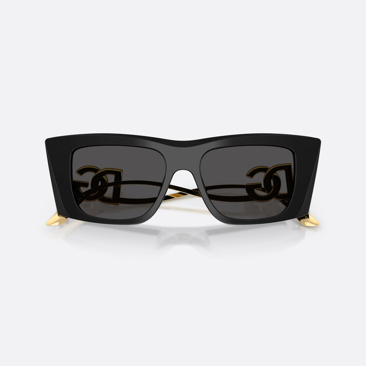 Dolce & Gabbana DG4510 501/87 sunglasses, black cat eye frame for women, plain bridge, brand logo plaque on temple, full-rim frame, folded