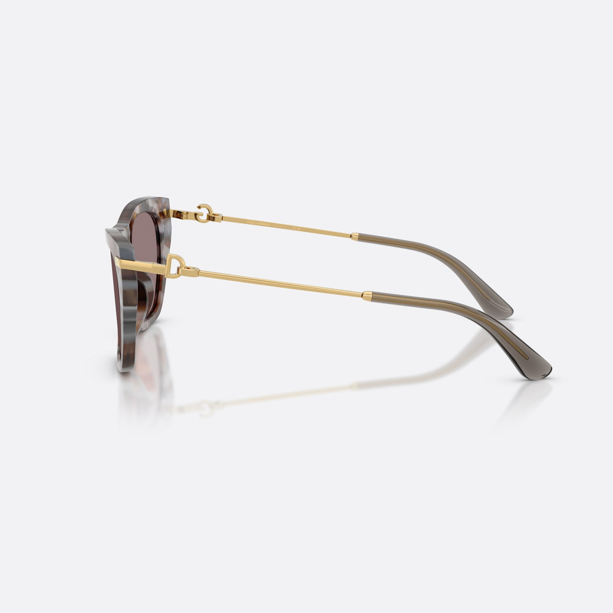 Dolce & Gabbana DG4511 34457N sunglasses, havana square frame for women, keyhole bridge, gold-tone brand plaque on temple, side view