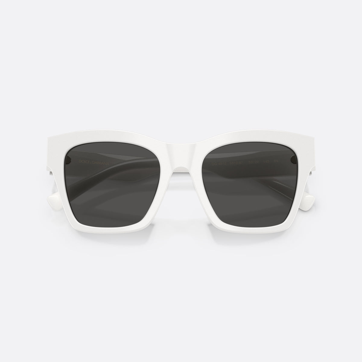 Dolce & Gabbana DG4512 331287 sunglasses, white square frame for women, plain bridge, integrated into frame, brand logo on temple, folded