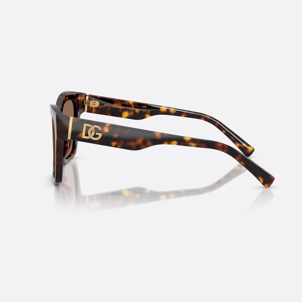 Ochelari de soare Dolce & Gabbana DG4512 502/73, patrati havana, pentru femei, punte dublă simplă, logo al brandului pe braț, ramă completă, vedere laterală