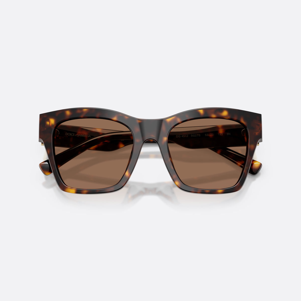 Ochelari de soare Dolce & Gabbana DG4512 502/73, patrati havana, pentru femei, punte dublă simplă, logo al brandului pe braț, ramă completă, cu brațele pliate