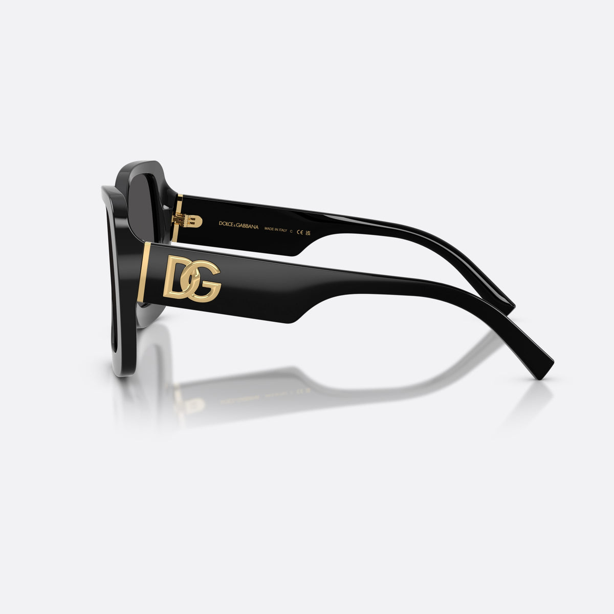 Ochelari de soare Dolce & Gabbana DG4513 501/87, patrati negru, pentru femei, punte integrată simplă, placă cu logoul brandului pe braț, vedere laterală
