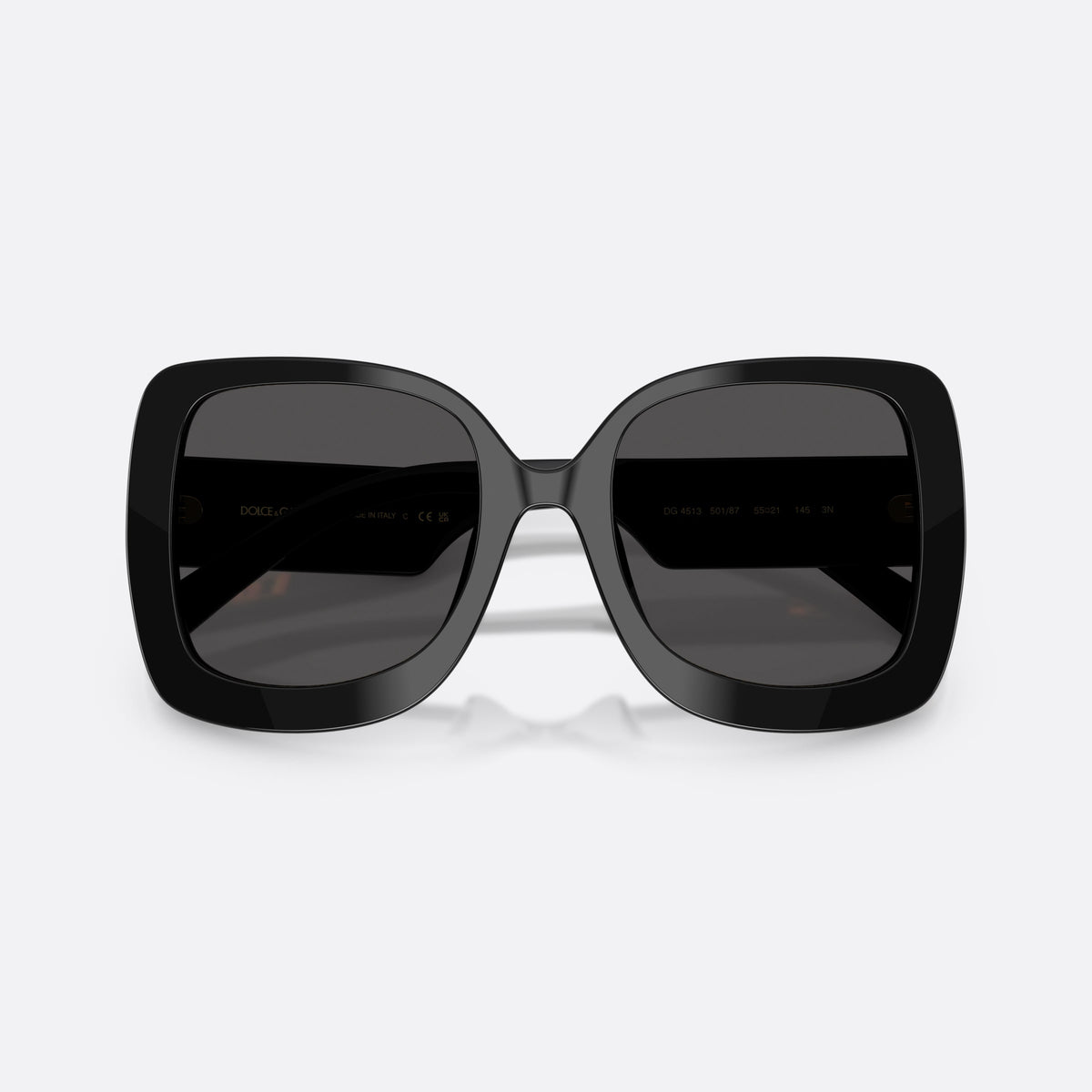 Ochelari de soare Dolce & Gabbana DG4513 501/87, patrati negru, pentru femei, punte integrată simplă, placă cu logoul brandului pe braț, cu brațele pliate