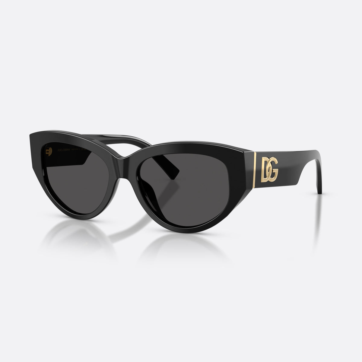 Dolce & Gabbana DG4514 501/87 sunglasses, black cat eye frame for women, plain bridge, brand logo on temple, wide temples with plaque
