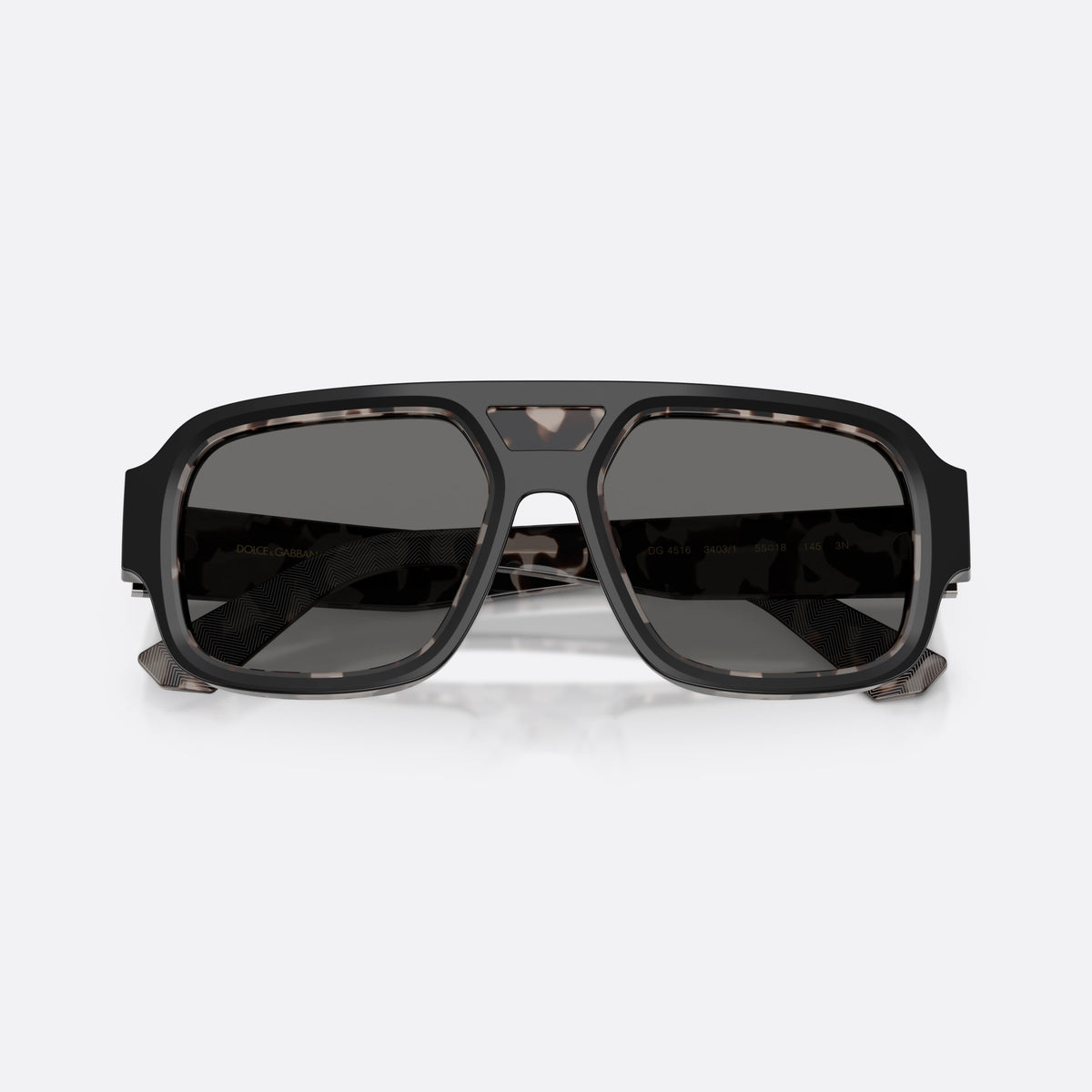 Ochelari de soare Dolce & Gabbana DG4516 3403/1, patrati negru, pentru bărbați, punte dublă cu centru ridicat, litere ale brandului pe braț, cu brațele pliate