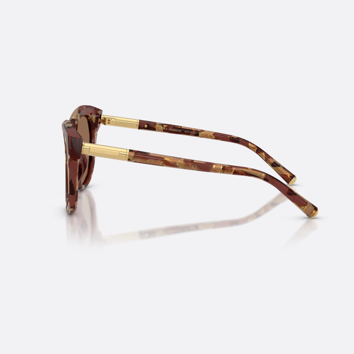 Dolce & Gabbana DG4518 346273 sunglasses, havana phantos frame for women, plain bridge, integrated into front, slim tapered temples, side view
