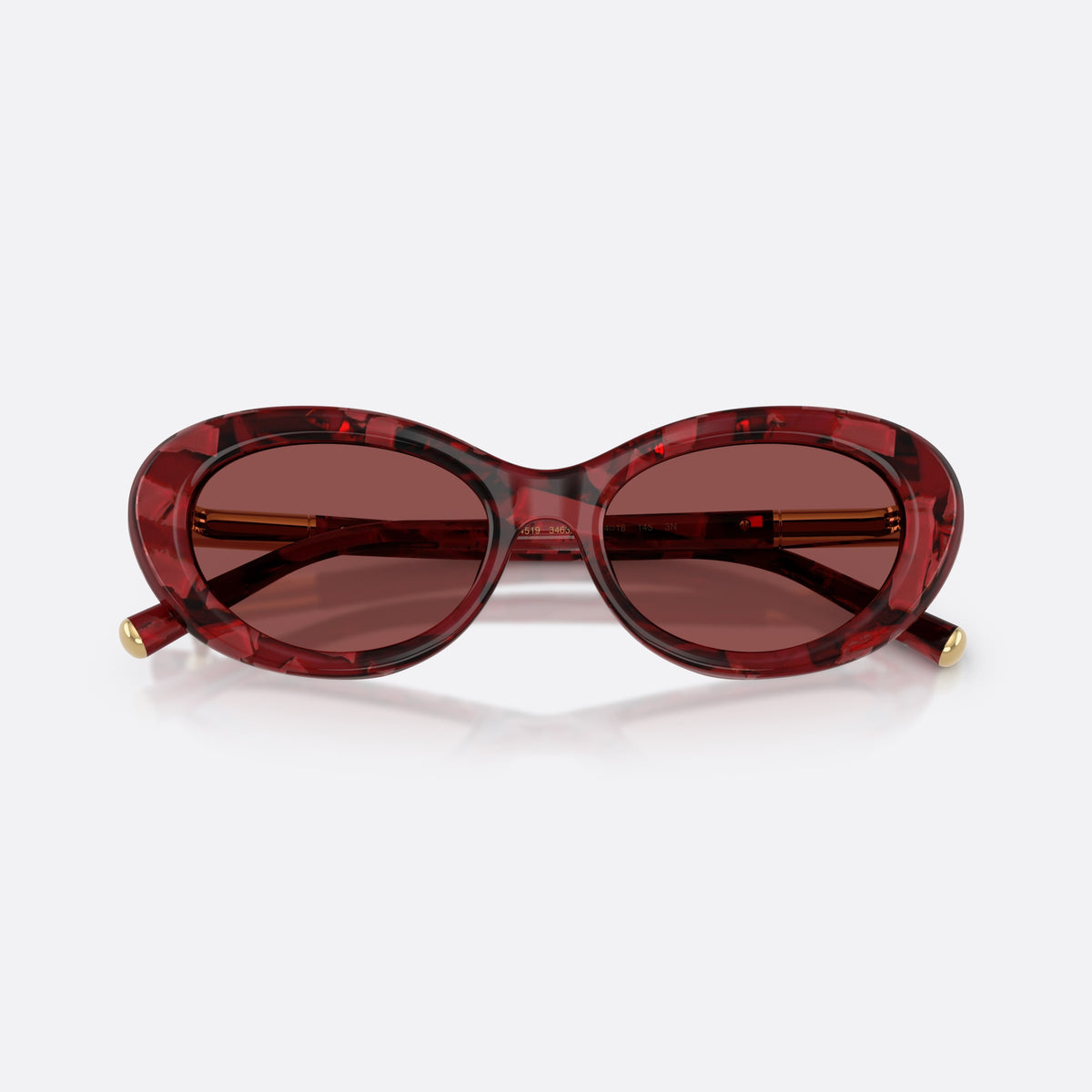 Ochelari de soare Dolce & Gabbana DG4519 346375, ovali roșu, pentru femei, punte simplă integrată, fără logo vizibil al brandului, cu brațele pliate