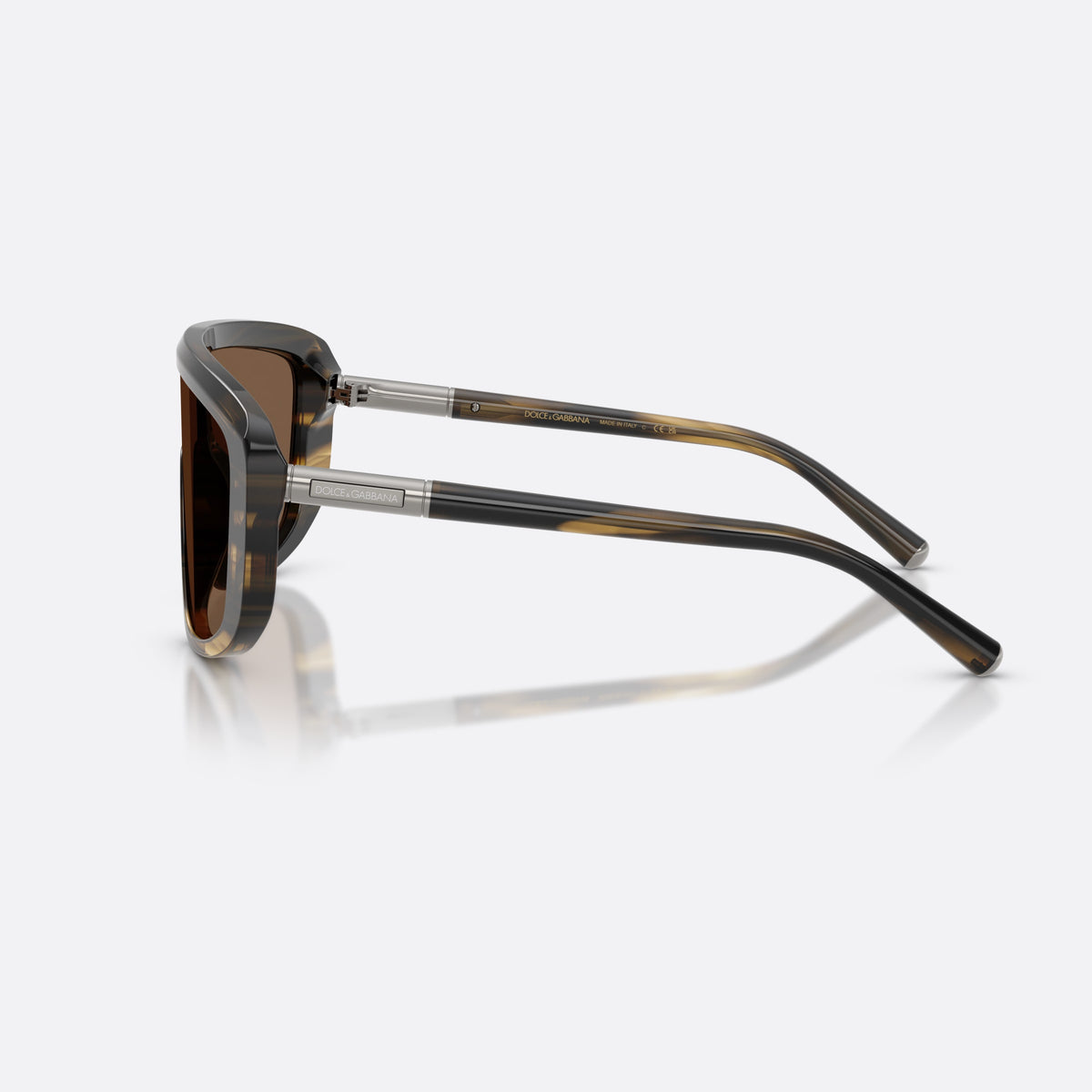 Dolce & Gabbana DG4520 306373 sunglasses, havana rectangle frame for men, integrated single bridge, brand lettering on temples, side view