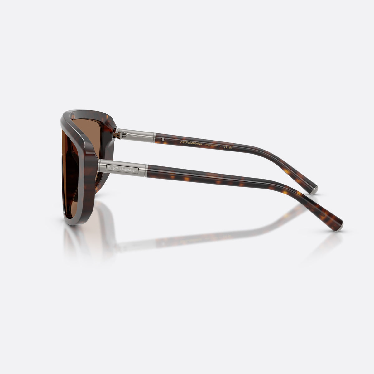 Dolce & Gabbana DG4520 502/73 sunglasses, havana rectangle frame for men, brand lettering on temples, slim straight temples, side view