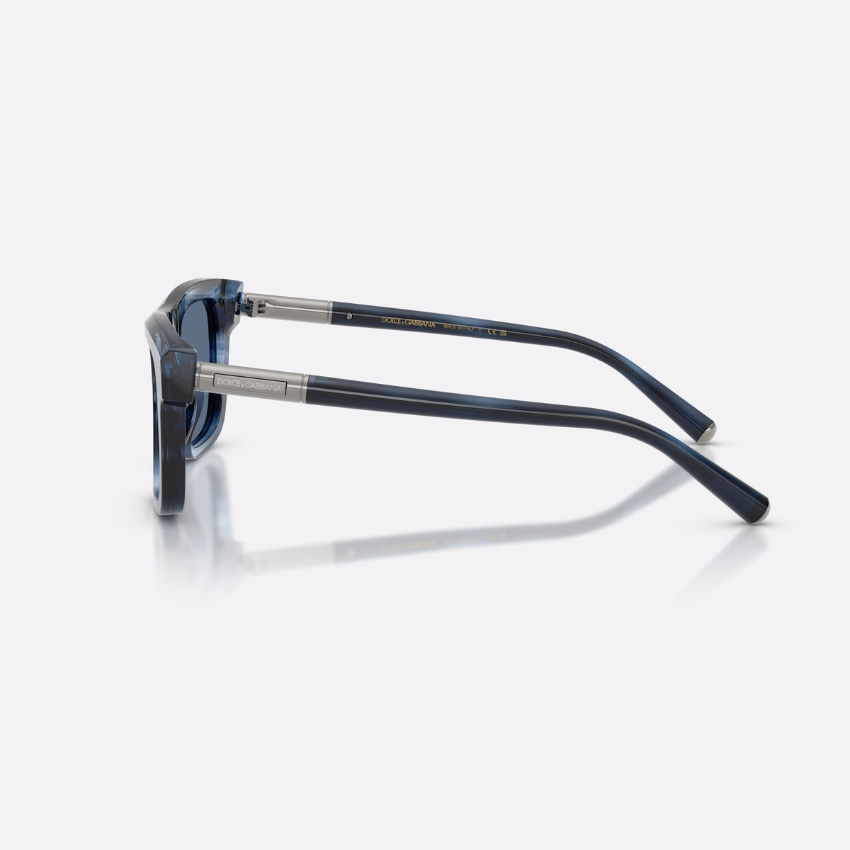 Dolce & Gabbana DG4521 344880 sunglasses, blue square frame for men, plain bridge, brand lettering on temples, full-rim frame, side view