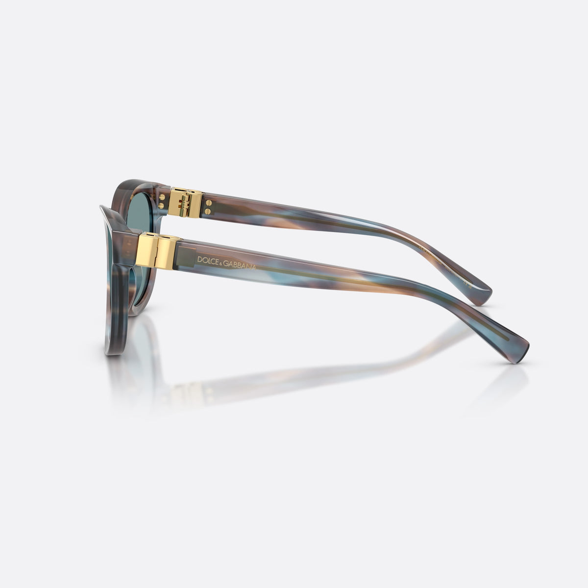 Ochelari de soare Dolce & Gabbana DG4533 344880, phantos albastru, pentru femei, punte simplă din acetat, literele brandului pe brațe, vedere laterală