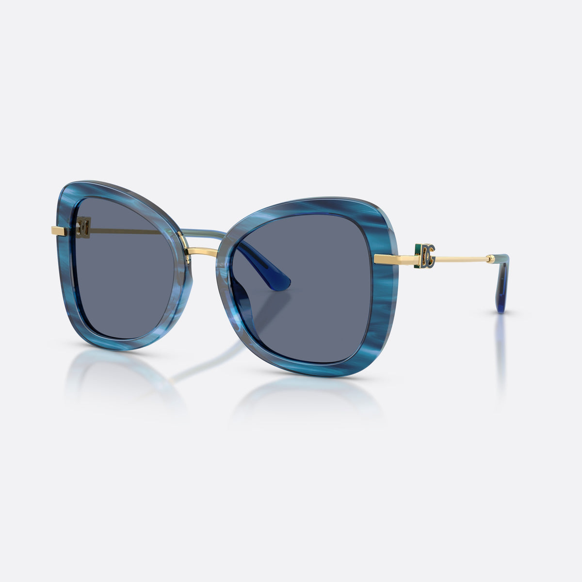 Dolce & Gabbana DG4535 347272 sunglasses, blue butterfly frame for women, thin gold-tone metal bridge, full-rim thick frame