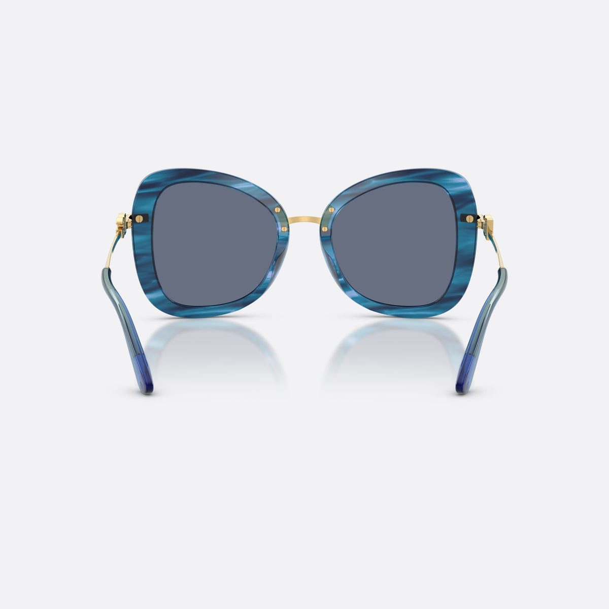 Dolce & Gabbana DG4535 347272 sunglasses, blue butterfly frame for women, thin gold-tone metal bridge, full-rim thick frame, back view