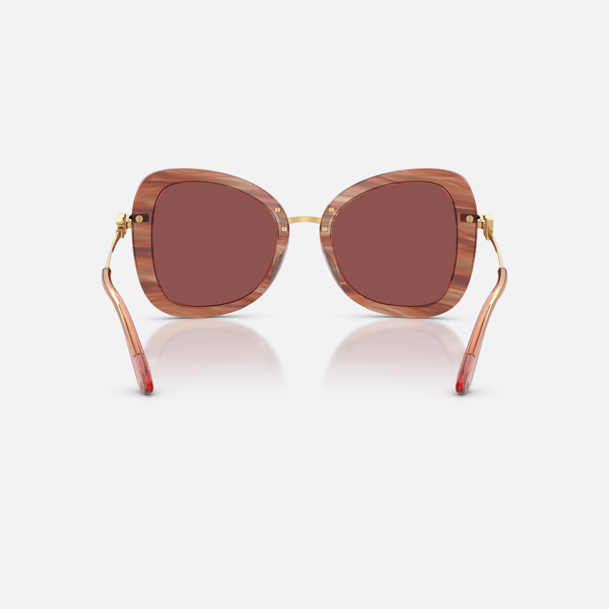Dolce & Gabbana DG4535 347375 sunglasses, red butterfly frame for women, thin gold-tone metal bridge, slim tapered temples, back view