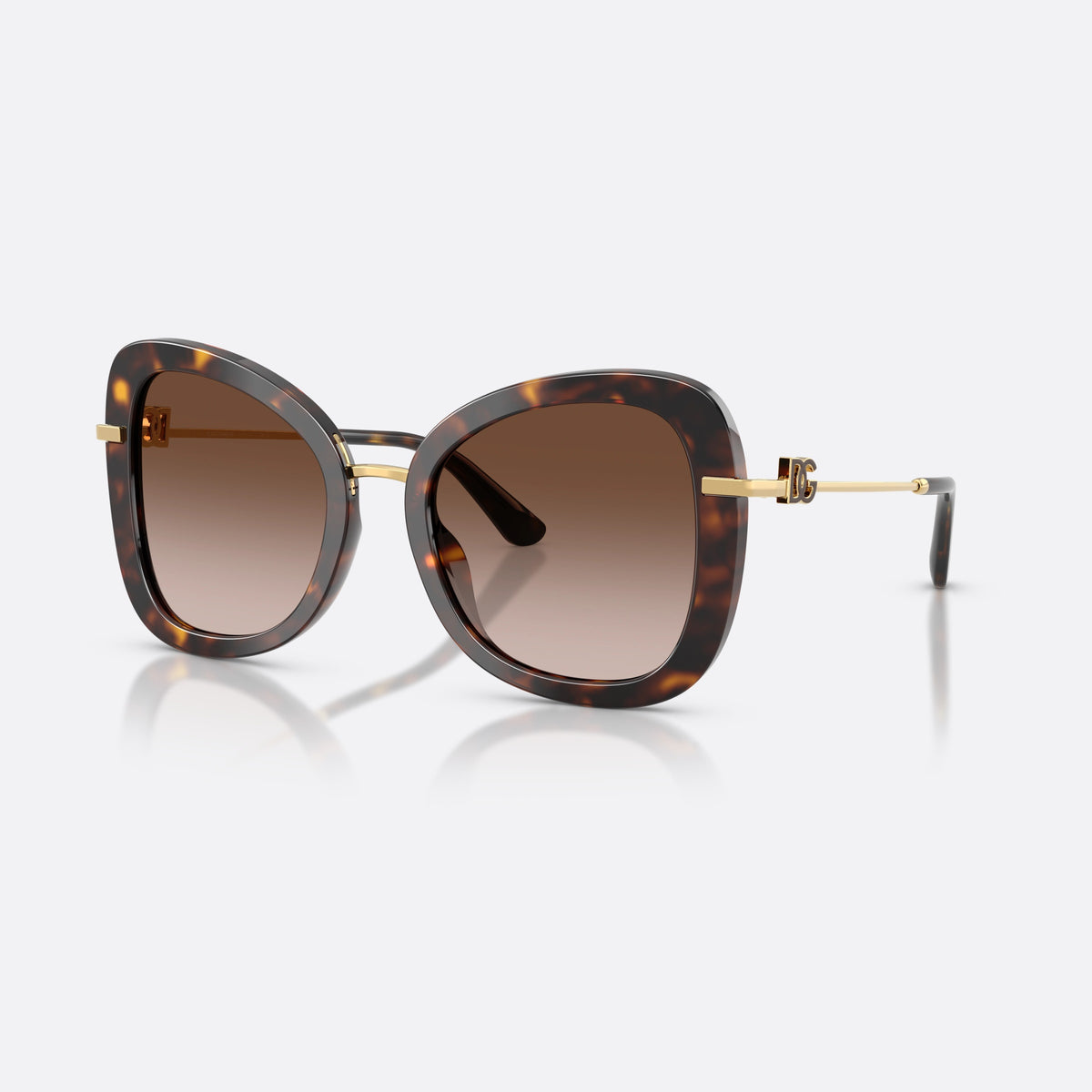 Ochelari de soare Dolce & Gabbana DG4535 502/13, fluture havana, pentru femei, punte subțire metalică aurie, ramă completă cu față groasă