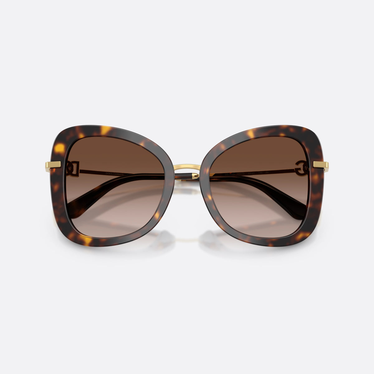 Ochelari de soare Dolce & Gabbana DG4535 502/13, fluture havana, pentru femei, punte subțire metalică aurie, ramă completă cu față groasă, cu brațele pliate