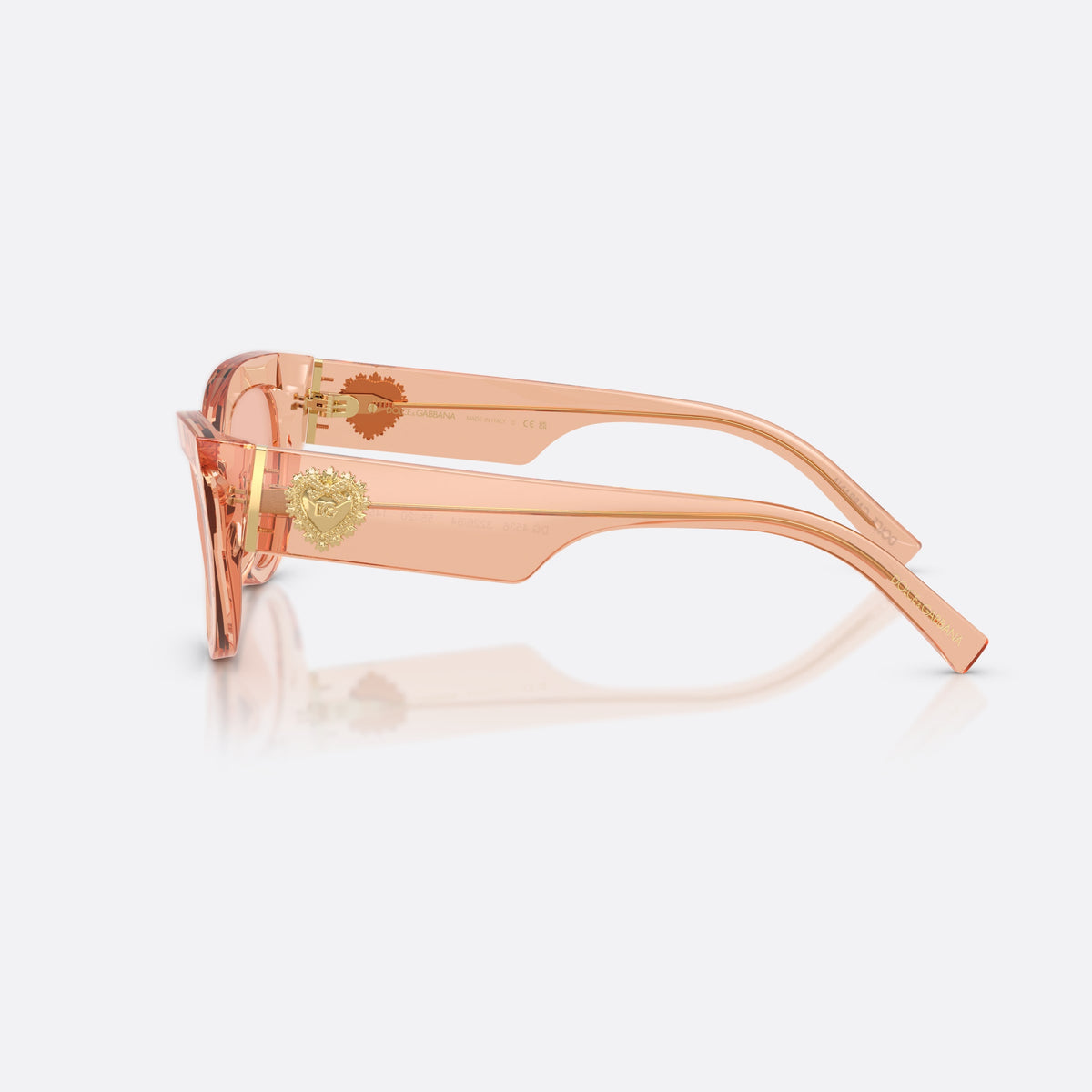 Dolce & Gabbana DG4536 322684 sunglasses, pink cat eye frame for women, integrated bridge with narrow arch, tapered temples, side view
