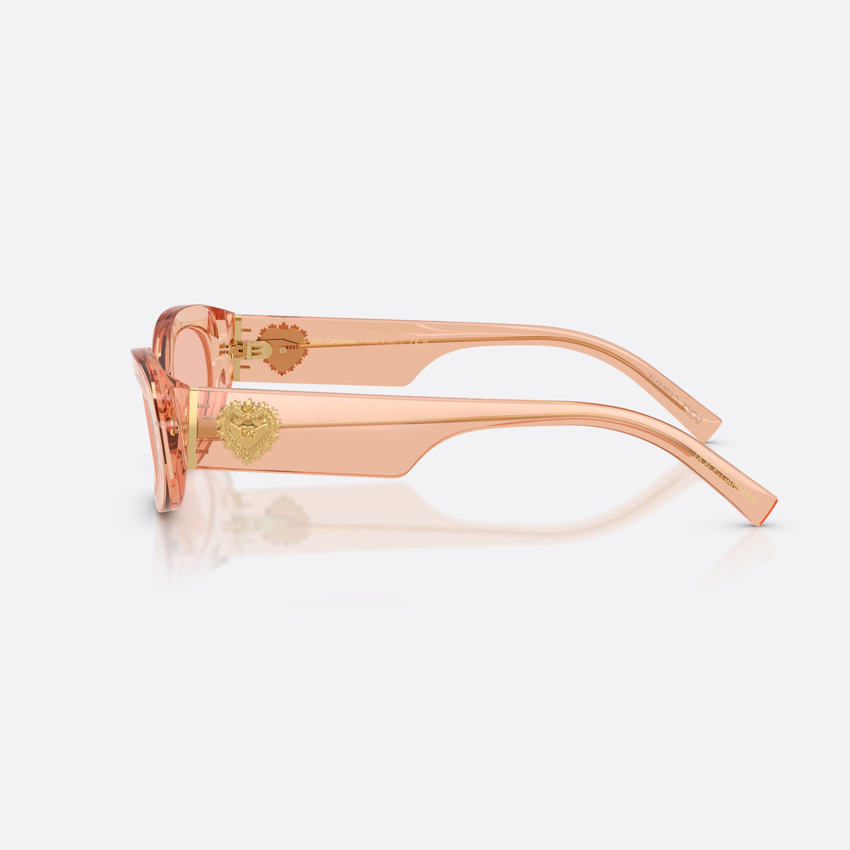 Dolce & Gabbana DG4537 322684 sunglasses, pink oval frame for women, plain bridge, brand logo plaque on temples, full-rim frame, side view