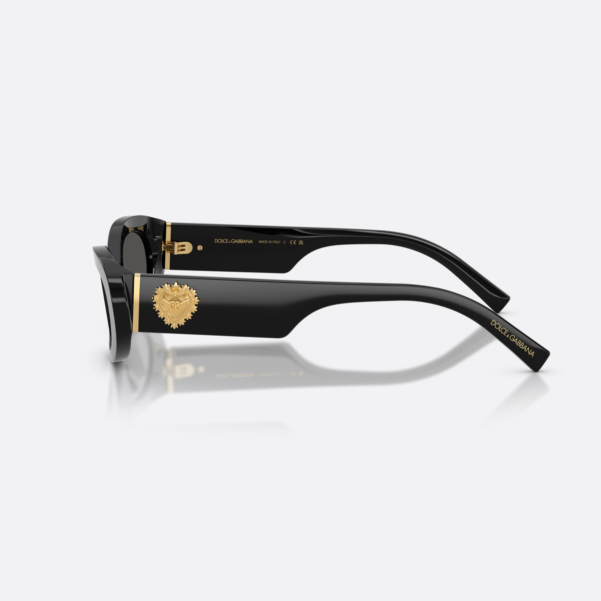 Dolce & Gabbana DG4537 501/87 sunglasses, black oval frame for women, plain bridge, brand logo on plaque, full-rim frame, side view