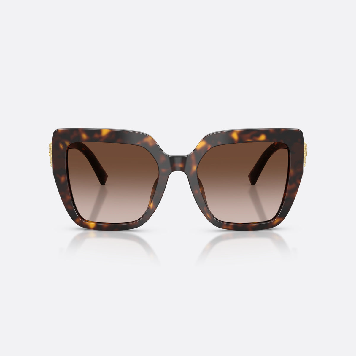Dolce & Gabbana DG4538 502/13 sunglasses, havana square frame for women, double bridge with central cutout, brand lettering on temple, front view