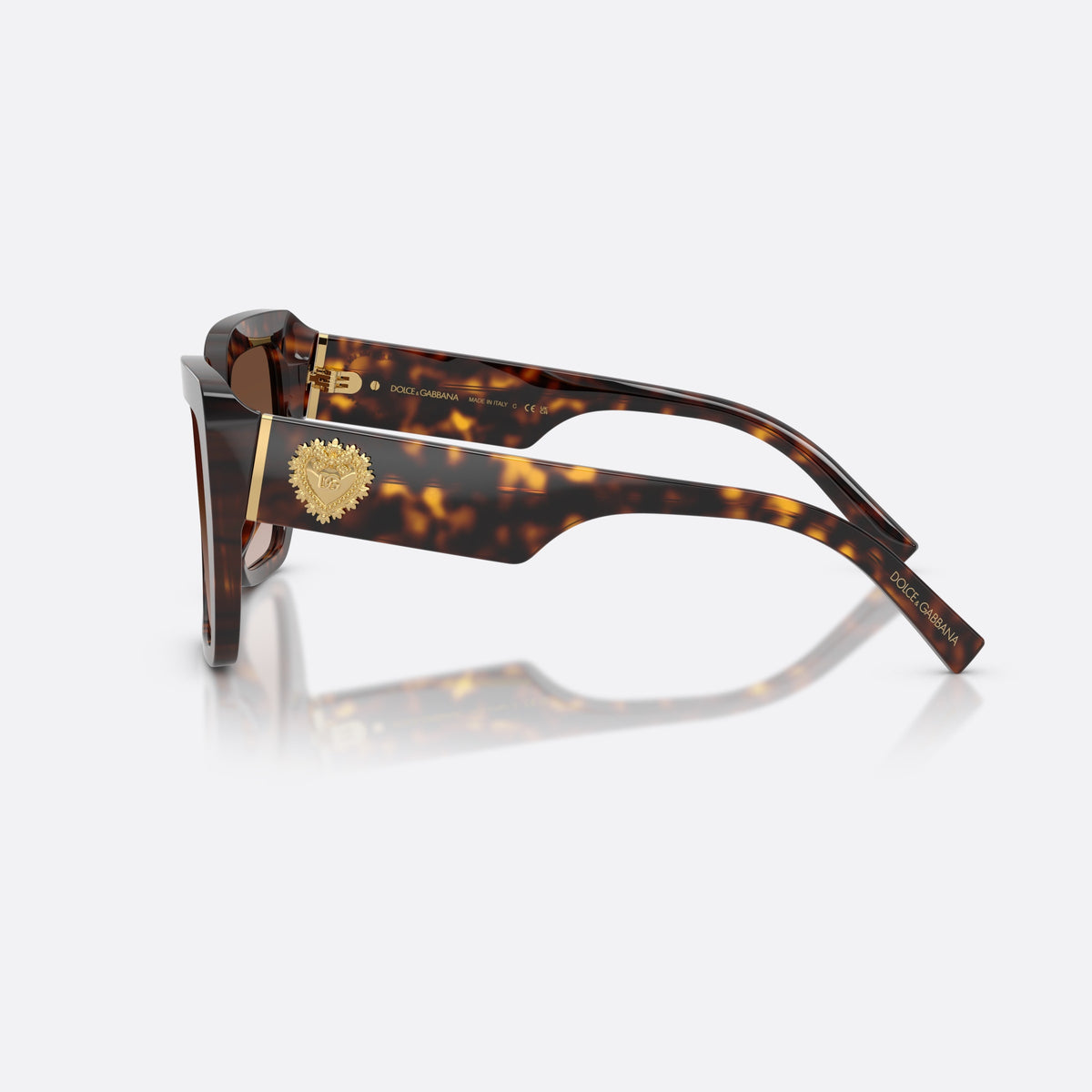 Dolce & Gabbana DG4538 502/13 sunglasses, havana square frame for women, double bridge with central cutout, brand lettering on temple, side view