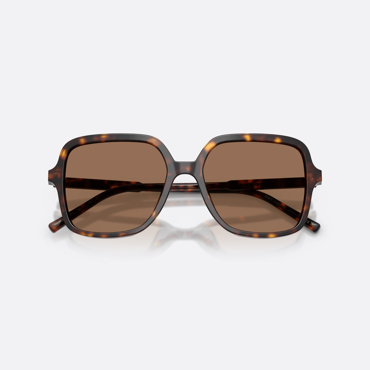 Ochelari de soare Dolce & Gabbana DG4539 502/73, patrati havana, pentru femei, punte dublă simplă, literele brandului pe brațe, cu brațele pliate